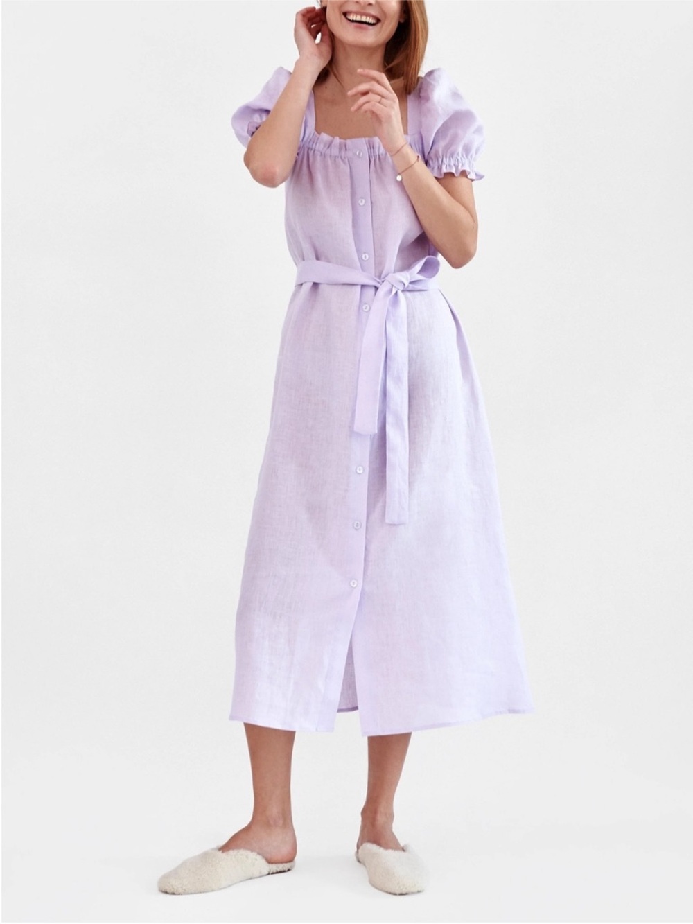 Sleeper Brigitte Linen Maxi Dress Lavender XS